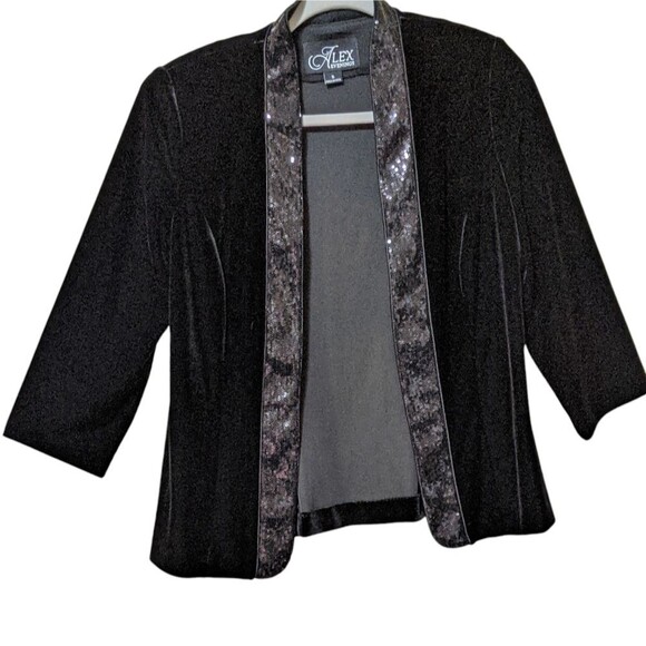 Alex Evenings 3/4 Sleeve Scoop Neck Stretch Velvet jacket Sequin detail collar S - Picture 1 of 8